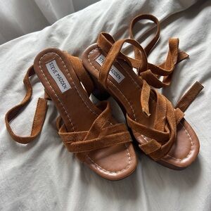 Steve Madden Brown Suede Wrap Block Heel Sandals